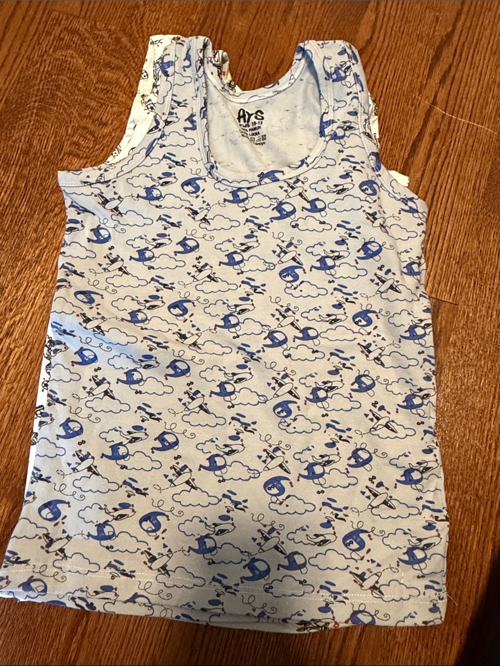 Kids White & Blue Airplane Print Tank Top by